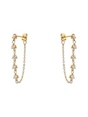 The Éclat 18K PVD Gold CZ Crystal Chain Drop Dangle Earrings Stainless Steel